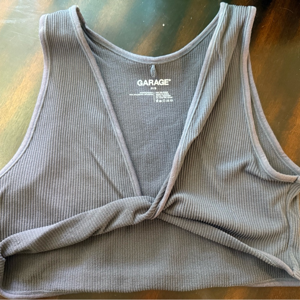 Garage Charcoal Ribbed Twist Crop Top